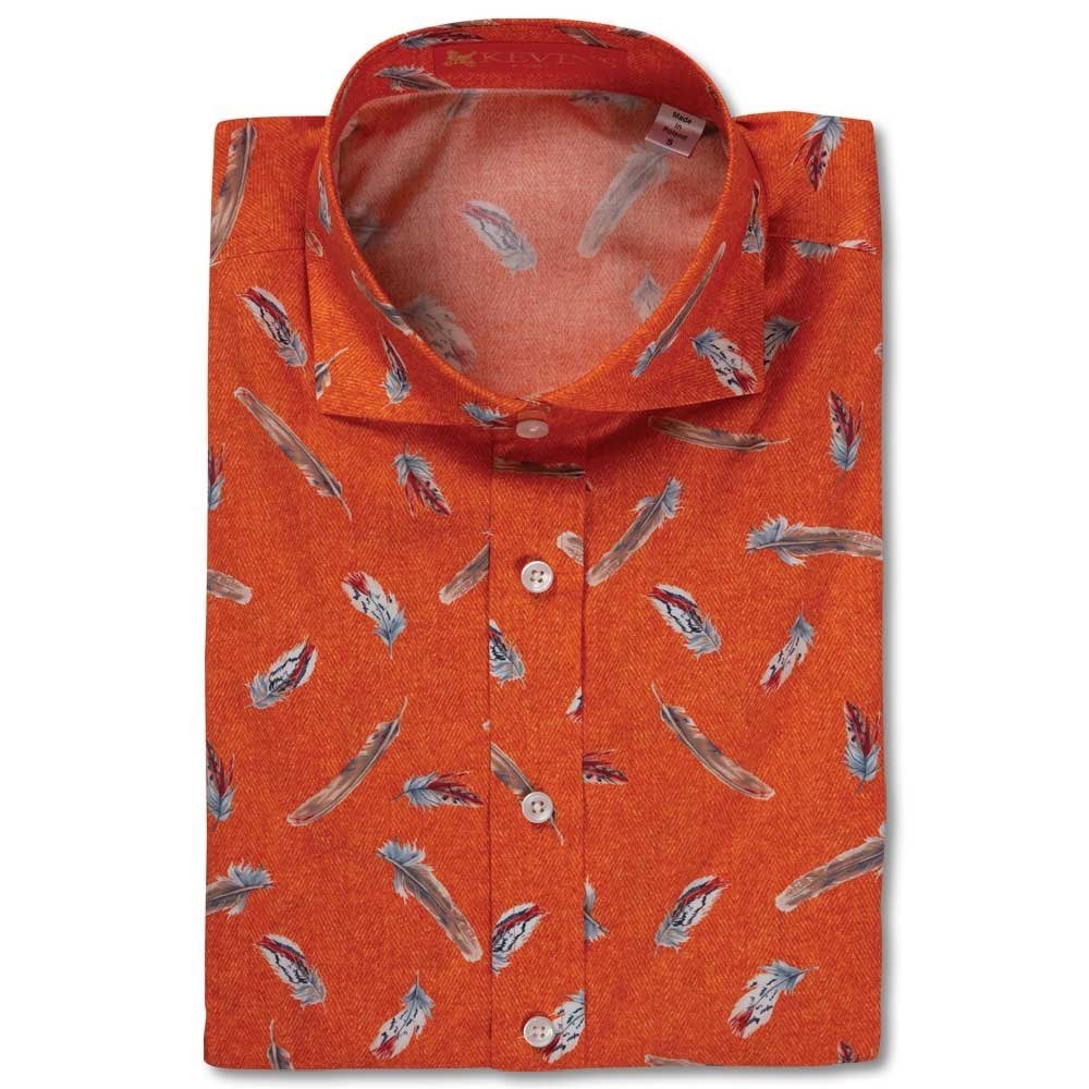 (A9) Kevin's Finest Orange Feather Print Button Down Shirt XXL Women Long Sleeve